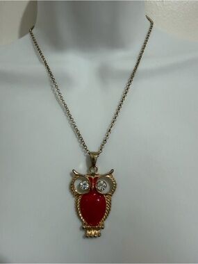 Amrita Singh Jewelry
Owl Pendant Necklace 
Goldtone Metal & Enamel 
circa 2000